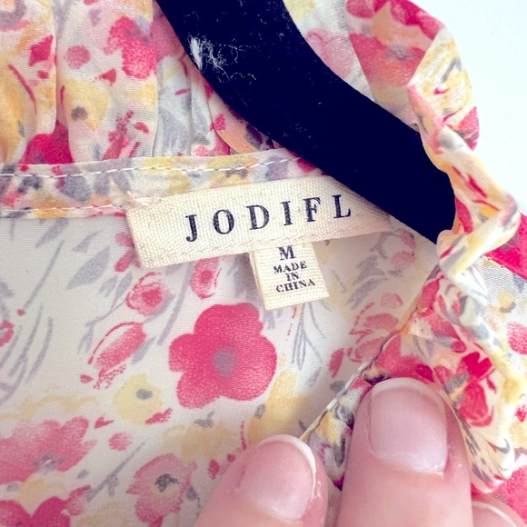 JODIFL Flower Frenzy Bubble Sleeve Top Multicolor Floral Bohemian Blouse Size M - Picture 7 of 8